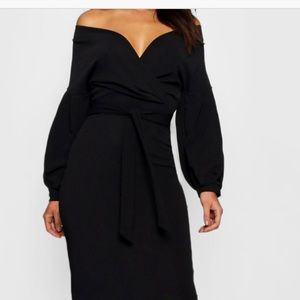 Off shoulder wrap midi dress